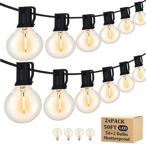 $49 100FT Outdoor String Lights with 102 Shatterproof G40 LED Clear Globe Bulbs for IndoorOutdoor, 2-Pack 50FT Connectable Hanging Lights for Party Decor