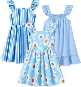 $28 PATPAT Multipack Girl Toddler Dresses Sleeveless Flamingo Striped Toddler Casual Dresses Multicoloured