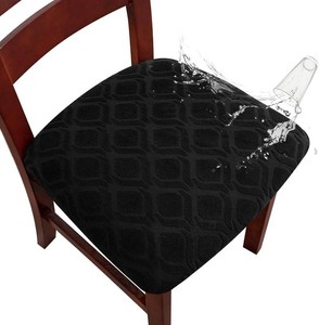 $28 Genina Waterproof Seat Covers for Dining Room Chairs, Stretch Chair Covers Removable Washable Dinning Room Kitchen Chair Seat Cushion Slipcovers (Jacquard-Black, 4 PCS)