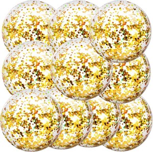 $19 Civaner 10 Pcs Inflatable Glitter Beach Balls 16 Inch Large Sparkly Confetti Pool Ball Clear Blow up Balloon Toy for Wedding Baby Shower Birthday Halloween Party Decoration(Gold,Glitter)