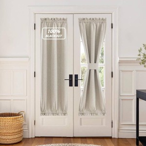 $18 NICETOWN 100% Blackout Curtain for Door Window - Privacy Room Darkening Shade, Thermal Insulated French Door Curtain with Tie Back, Elegant Home Decoration, 1 Panel, 25 x 72 Inch, Linen