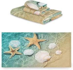 $40 Blueangle 3 Piece Summer Beach Starfish and Seashell Towel Set, Super Soft, Heavy Weight & Absorbent