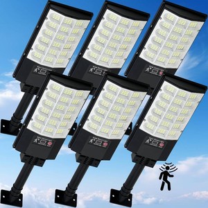 $110 Solar Street Lights Outdoor, Waterproof Motion Sensor Solar Lights with Remote Control, 6500K Dusk to Dawn Parking Lot Flood Light for Outside Garage Yard, 6 Pack (MISSING ONE)