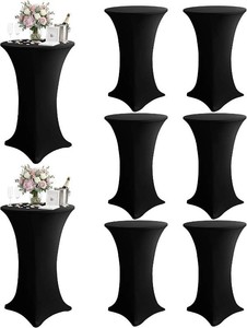 $40 KeyWave Cocktail High Top Table Covers - 32x43 Inch Fitted Spandex Round Cocktail Tablecloth for Bar Height Standing Table Cloths Reusable, for Party Wedding Banquet Event Decorations, Black, 8 Pack