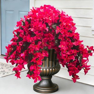 $29 Grunyia Artificial Bougainvillea Flowers   4 Pcs UV Resistant Fake Flowers with Silk Petals, Realistic Trailing Plants for Outdoor Indoor Wall Garden Home Wedding Decor (Hot Pink) (Rose Red)