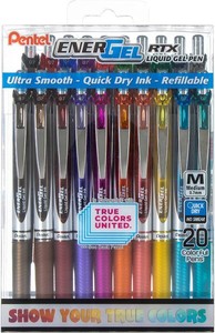 $38 Pentel EnerGel RTX True Colors United 0.7mm Medium Line, 20 Assorted ink Colors, Pack of 20 pens BL77PC20MTCU (missing three)