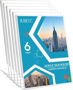 $20 Acrylic Sign Holder 6 Pack 8.5x11 Slant Back Acrylic Stands for Display Plexiglass Clear Acrylic Display Stands for Ad Frame, Picture Photo Frames, Promotions, Restaurants, Office, Store, Home