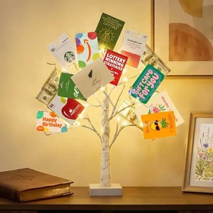 $16 EAMBRITE Money Tree Gift Holder, Lighted Birch Tree 2FT 24LED, BatteryUSB Powered Timer Light Up Display Twig Gift Card Tree with 12 Clear Clips and 6 Cards for Home Christmas Graduation Photo Memo