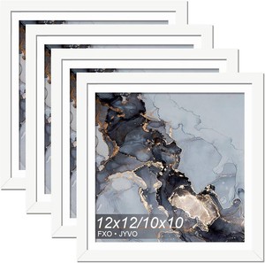 $30 Fxojyvo White 12 x 12 Frame Set of 4, Display Picture 10 x 10 with Mat or 12x12 Without Mat, Wall Hanging Large Picture Frame for Diamond Art Painting 30x30cm - 4 Packs