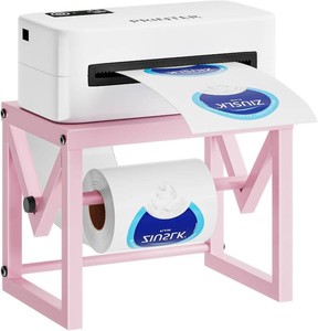 $16 Marbrasse Label Holder for Rolls and Fanfold Labels, Metal Label Printer Holder, Shipping Label Stand Thermal Printer, Accessory for Home, Office, Small Business,Pink