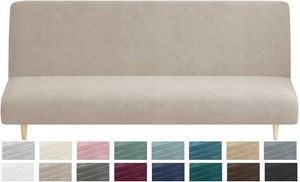 $34 MAXIJIN Velvet Futon Cover Full Size Stretch Futon Mattress Cover Thick Soft Armless Sofa Bed Slipcover Plush Couch Furniture Protector with Elastic Bottom, Machine Washable (Khaki)