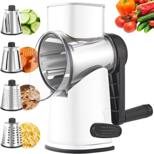 $25 Weltonhm Rotary Cheese Graters with 4 Blades, Hand Crank Cheese Grater with Waffle Slicer, Red, Black and White Cheese Shredder with Suction Base, Easier for Shredding & Grating (White, 4 Graters)