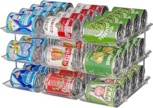$26 Stackable 3-Tier Can Organizer for Pantry & Fridge   Clear Auto-Rolling Rack Holds 36 Cans  Space-Saving Storage for Soda & Canned Food (3 Interlocking Sets)