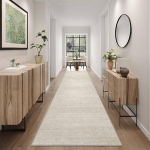 $42 Art&Tuft Non-Slip Runner Rug - 3x8 Runner Rug Washable Low-Pile Rugs Runners, Soft Distressed Carpet Runner for Bedroom Bathroom Kitchen Laundry Living Room, Beige