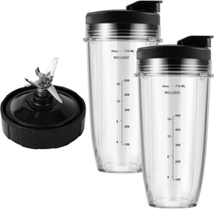 $23 MEET JUICE 7-Fin Blender Replacement Parts for Ninja BL480 BL640 BL642   24oz Cup with Lid and Blade, Fits 7-Fin Drive Systems Only