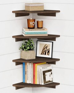 $36 Forbena Large Corner Floating Shelves for Wall Set of 4, 12 Inch Deep Wall Mounted Corner Shelves for Bedroom, Livining Room, Farmhouse Hanging Bookshelf Bookshelves (Rustic Brown)