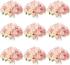 $50 Jexine, 10 Bouquets Artificial Rose Flowers, 120 Pcs, Pink and White, Silk, DIY Bride, Home, Wedding Party Decorations