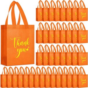 $30 SilTriangle 50 Pcs Thank You Gift Bags with Handles Bulk Reusable Non Woven Bags Bridesmaid Souvenir Handbags for Wedding Easter Graduation Sorority Birthday(10 x 8 x 4 Inch,Orange)