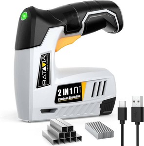 $27 BATAVIA Electric Staple Gun, 2-in-1 Cordless Brad Nailer & Stapler Kit with 2000Pcs Nails & Staples, 4V Lithium-ion Rechargeable Nail Gun for Upholstery, Wood Working, DIY Home Projects
