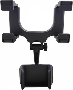 360  Rotating Rearview Mirror Phone Holder for Car, Multifunctional Four Corners Fixed Automotive GPS Mount with Adjustable Arm, Anti-Shake Universal Vehicle Smartphone Holder (Black)