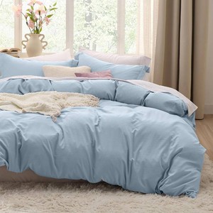 $32 Bedsure Celestial Blue Duvet Cover King Size - 3 Pieces Prewashed Cotton-Like Polyester Extra Soft Bedding Set, Includes 1 Duvet Cover 104x90 Inches with Zipper Closure & 2 Pillow Shams, No Comforter