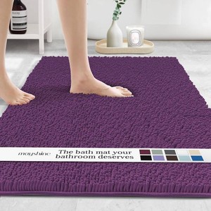 $52 MAYSHINE Plush Shaggy Chenille Bath Mat  Extra Soft, Super Absorbent, Non-Slip Bathroom Rug  Fluffy Microfiber, Area Rug Sets for Bathroom Floor, Kitchen, Living Room  47x27  Plum