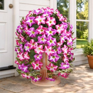 Yastouay Artificial Flowers for Outdoors, 2 Pack Artificial Petunias Fake Flowers, UV Resistant Realistic Hanging Flowers Plants for Outside Porch Patio Garden Spring Summer Decor(Double Fuchsia)