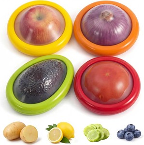 $11 4Pcs Food Storage Containers Reusable Silicone Avocado Saver Onion Keeper Kitchen Organizer for Fridge Ideal Holder for Garlic Lemon Potatoes