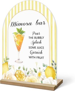 $12 Mimosa Bar Sign, Acrylic Signs With Wood Stand For Gender Reveal Party, Champagne Sign Bubbly Bar, Acrylic Decor With Holder for Baby Shower Party, 06