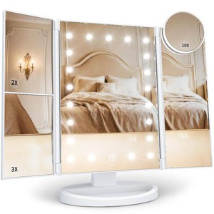 $27 HUONUL Makeup Mirror, Vanity Mirror with Lights, 2X3X10X Magnification, Touch Control, Trifold, Dual Power Supply, Birthday Gifts for Women, Wife, Mom, Girls,Dorm Room Essentials