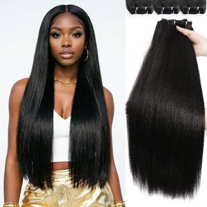$52 6 Bundles Yaki straight bundles hair,Human Blend Synthetic Hair Yaki Straight for Black Women,Heat Resistant Soft Natural Appearance,No Shedding, No Smell,No Tangle (22 24 26 Inch)