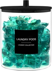 $18 TIPGO Laundry Pods Container with 27 Labels, Glass Jars for Laundry Room Organization, Detergent Holder with Bamboo Lid, Cute Storage Jars, Black (Set of 1)