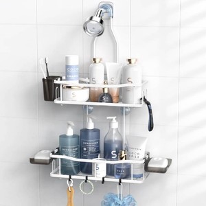 $27 Aitatty Hanging Shower Caddy Bathroom Organizer Rustproof Shower Shelf Racks Over Shower Head - No Drilling Inside Bath Shower Rack Shelves Over Showerhead for Shampoo with Soap Holder White
