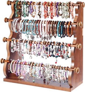 $22 4 Tier Wooden Bracelet Holder, Bangle Watch Necklace Display Storage Antique Bracelet Display Jewelry Holder Stand Display Organizer, Brown 4 Tier Wooden Bracelet Holder