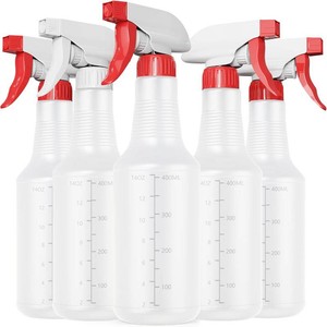 $18 Veco Spray Bottle (5 Pack,16 Oz) with Measurements and Adjustable Nozzle(Mist & Stream Mode), HDPE Plastic Spray Bottles for Cleaning Solution, HouseholdCommercialIndustrial Use, No Leak and Clog