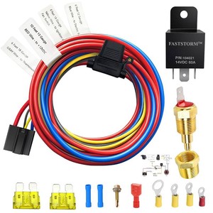 $21 Electric Fan Relay Kit 12V 60 AMP Electric Radiator Cooling Waterproof Fan Relay Kit with Thermostat Control Switch 185 On 175 Off Upgrade