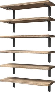 $25 WOPITUES Wood Floating Shelves Set of 6, Shelves for Wall Decor, Farmhouse Shelf for Bedroom, Bathroom Storage Shelves, Book Shelves for Living Room - Rustic Brown
