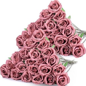 $34 Hotop 40 Pcs Rose Artificial Flowers Bulk with Long Stem,Realistic Silk Fake Roses Bouquet for Home Wedding Centerpieces Party Table Decoration Valentines Gifts(Dusty)