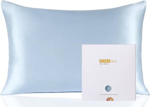 $35 ZIMASILK 100% Pure Mulberry Silk Pillowcase for Hair and Skin Health,Soft and Smooth,Both Sides Premium Grade 6A Silk,600 Thread Count,with Hidden Zipper,1pc (Queen 20x30,Light Blue)