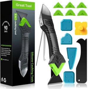 $15 Goopreen 5 in 1 Caulking Tool Silicone Caulking Grout Removal Sealant Finishing Tool with Stainless Steel Head, 6 Replaceable Pads, Gap Seam Repair Kit for Kitchen Bathroom Sink Toilet Caulking