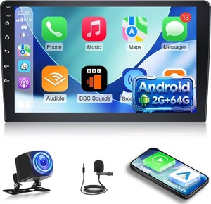 $100 2G64G 10.1 inch Double Din Android Car Stereo, 10 inch Touch Screen Radio with Wireless&Wired CarPlayAndroid AutoMirror Link1080PEQWiFiSWCBluetooth Backup Camera