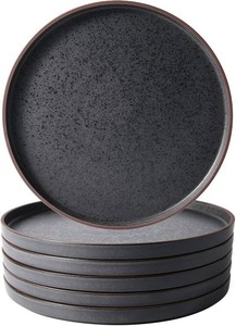 $50 LERATIO Dinner Plates,Ceramic Dinner Plates Set of 6,10.75 inch Large ceramic plates,Modern Shape Dinnerware Dishes Set for Kitchen, Microwave & Dishwasher & Oven Safe-Coffee Rim