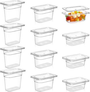 $35 Tioncy 12 Pcs 19 Size Clear Food Pans with Lids Stackable Plastic Salad Bar Containers Commercial Food Storage Transparent Hotel Pans for Vegetables Fruits Beans Corns 2.5 4 6 Deep
