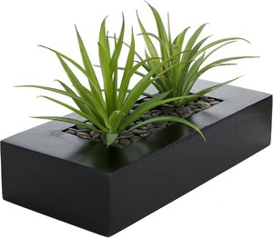 $23 MyGift 10 Inch Fake Grass Artificial Plants in Rectangular Black Wood Planter - Faux Plants Indoor for Tabletop Centerpiece D cor