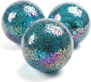 $22 DomeStar 3PCS Decorative Balls for Bowls, 4 Inch Turquoise Orbs Glass Balls for Centerpiece Bowls Mosaic Sphere for Home Decoration Dining Table