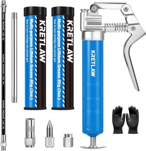 $18 KRETLAW Mini Grease Gun (3000PSI) with Double 3oz Cartridge Grease and 12 Flex Hose, Reinforced Coupler for Automotive,Marine
