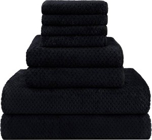 $18 HOMEXCEL 8 Piece Bath Towel Set, Microfiber Bathroom Towel - 2 Bath Towels, 2 Hand Towels, and 4 Wash Cloths, Super Soft, Highly Absorbent Towels for Bathroom, Gym, Hotel, and Spa (Black)