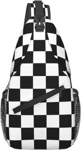 $20 Checkered Sling Bag for Women Crossbody Bag Checkerboard with Black and White Squares Sling Backpack for Men Abstract Geometric Pattern Shoulder Bag Gym Sports Travel Hiking Daypack