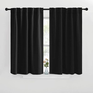 $13 NICETOWN Halloween Short Curtains for Kitchen Window - (Black Color) W42 x L40, Double Panels, Home Decoration Light Blocking Thermal Insulated Blackout Rod Pocket & Back Loop Draperies for Cupboard