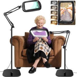 $56 30X 10X Extra Large Floor Magnifying Glass with Light and Stand,7-inch Adjustable Height Floor Magnifying Lamp,2 in 1 Lighted Magnifiers for Close Work, Sewing,Crafts,Hobbies,Reading,Black
